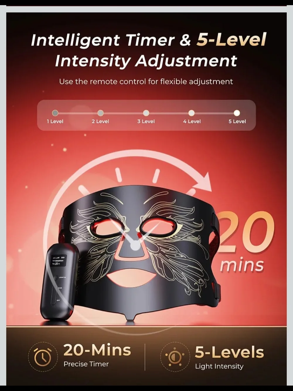 LED Silicone Face & Neck Mask - Black